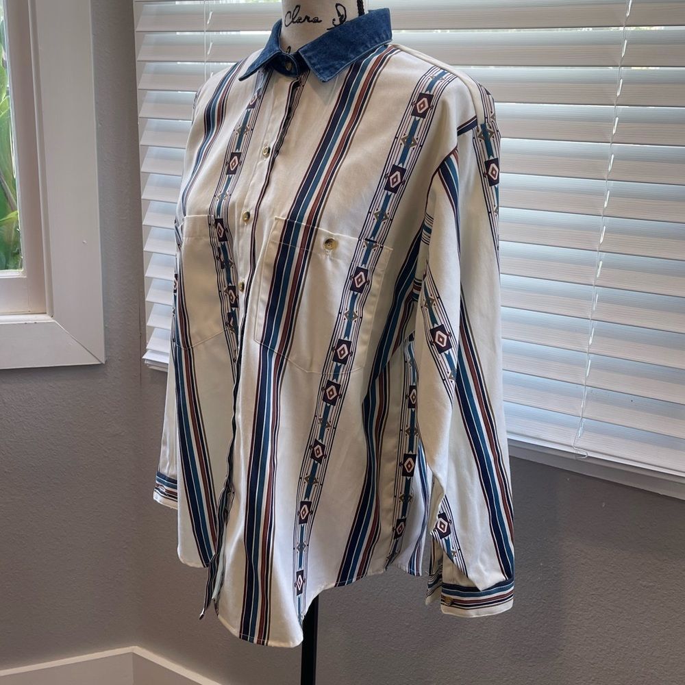 Panhandle Slim Striped Western Button-Down Shirt with Denim Collar